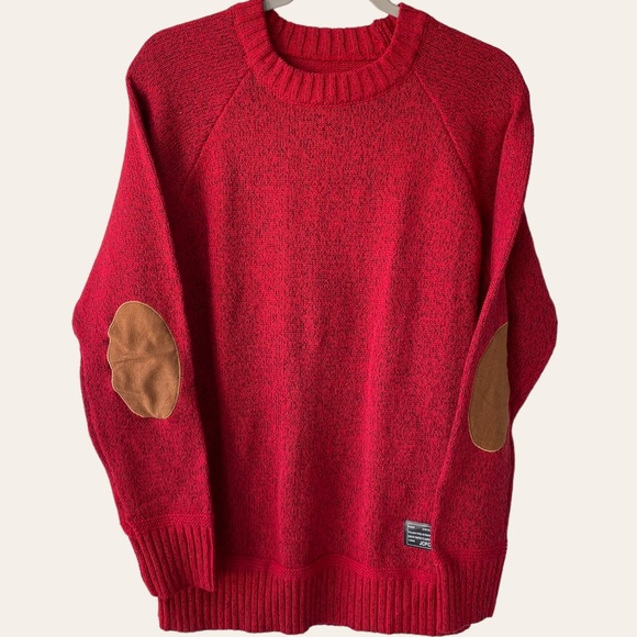 Red Knit pull over sweater with faux‎ suede elbow patches women’s size 2x - Picture 1 of 13